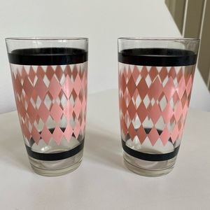 Pair of vintage glass juice cups pink & black